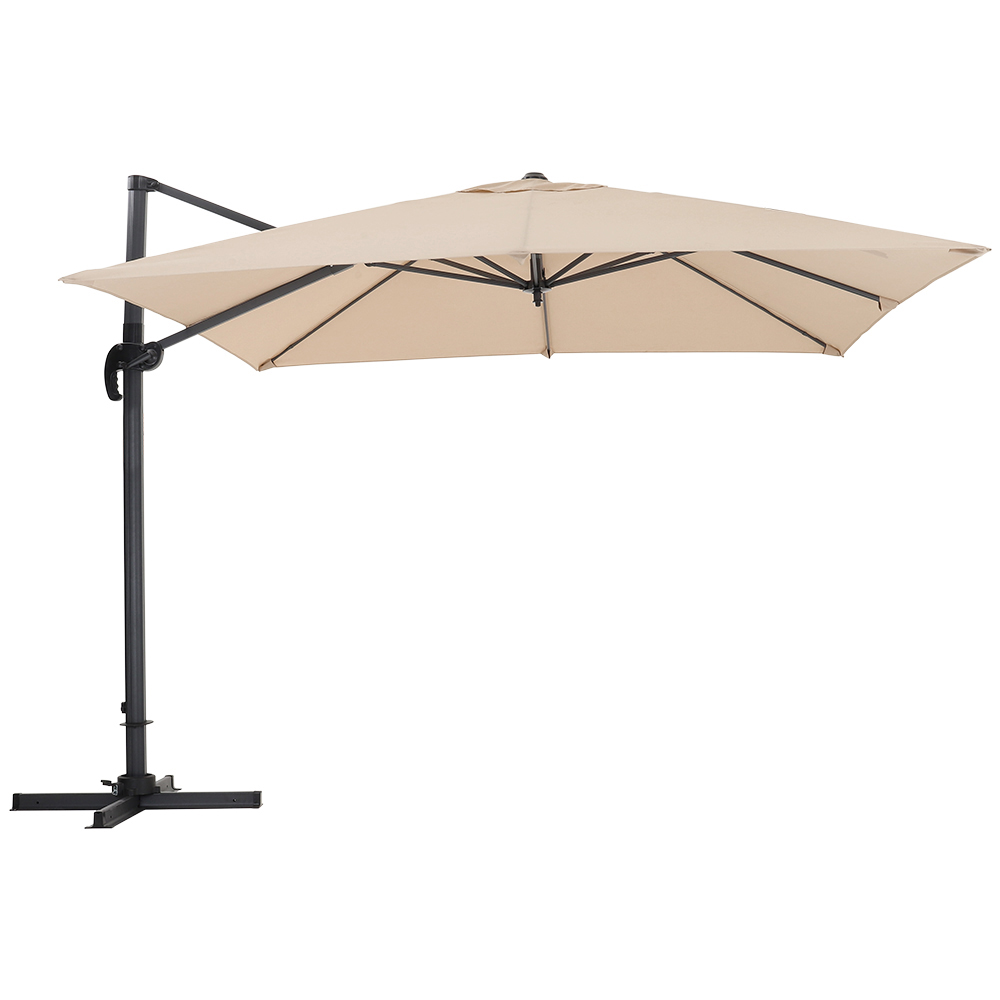 Living and Home Khaki Square Rotating Crank Cantilever Parasol with Reservoir Base 3m Image 6