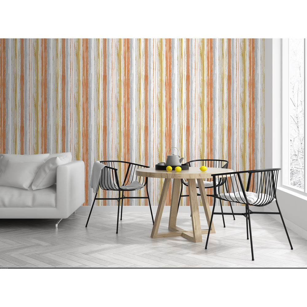 Wilko Wallpaper Stripe Orange and Yellow Image 2