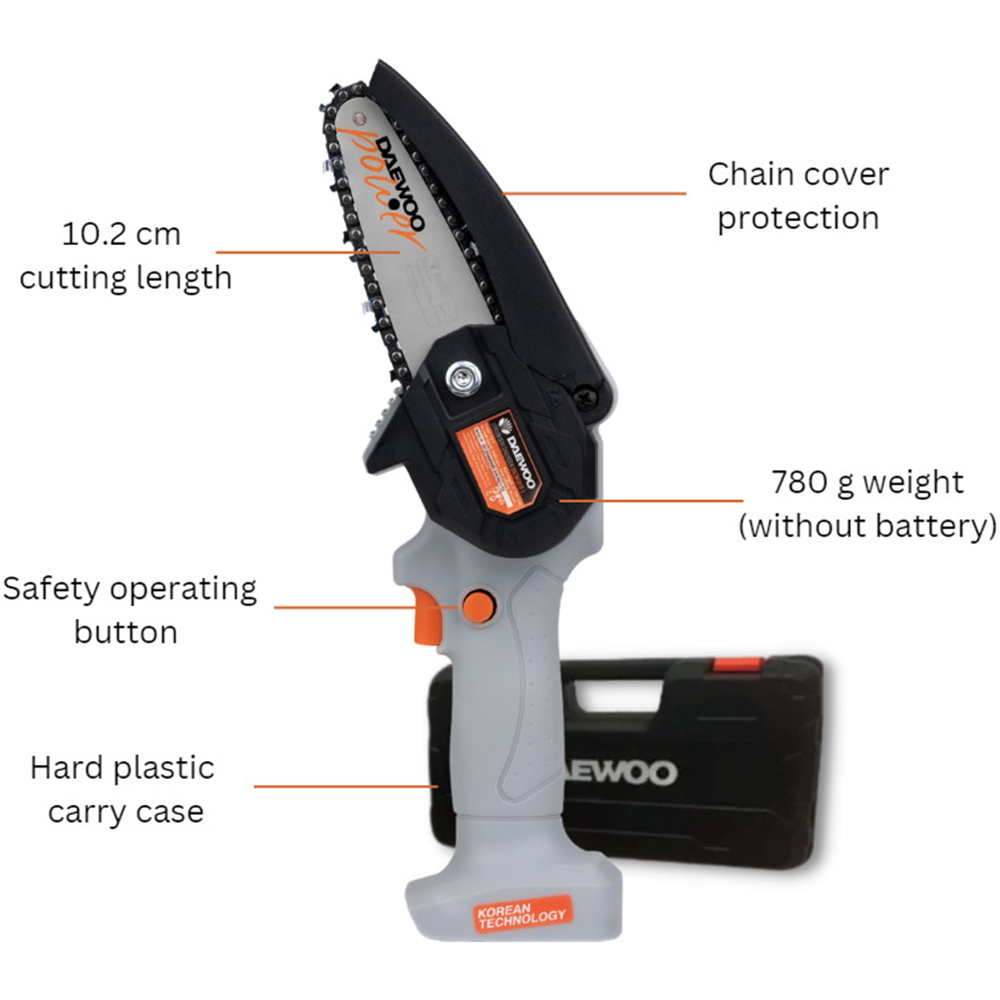 Daewoo U-Force 18V Cordless Handheld Mini Chainsaw with 2 x 2.0Ah Battery Charger 10cm Image 7
