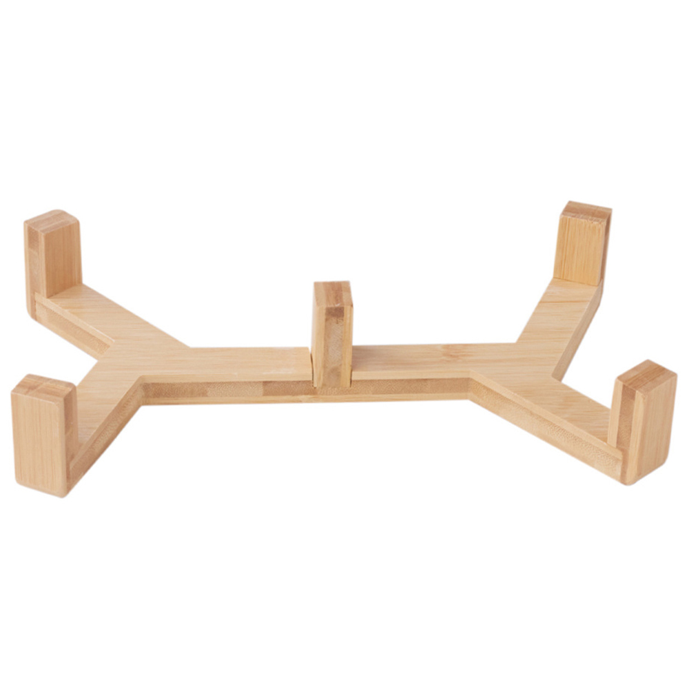 H&O Direct White Double Ceramic Bowl Pet Feeder with Wooden Stand Image 2