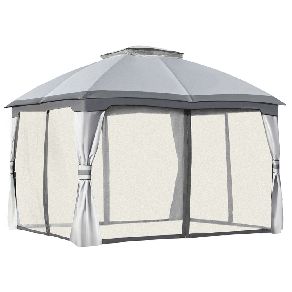 Outsunny 3.7 x 3m 2 Tier Grey Roof Gazebo with Sides Image 2