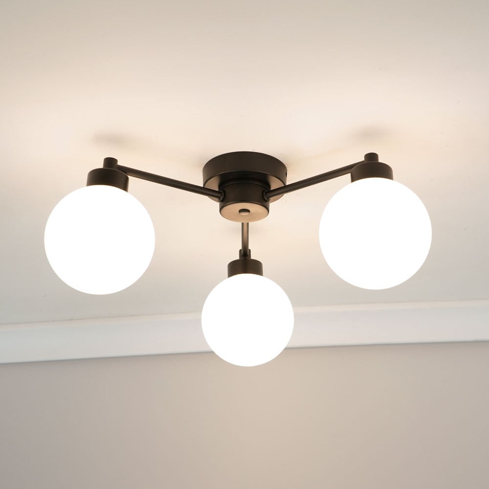 ValueLights Jonah Matt Black 3 Arm Globe Ball Shade Flush LED Ceiling Light Image 2