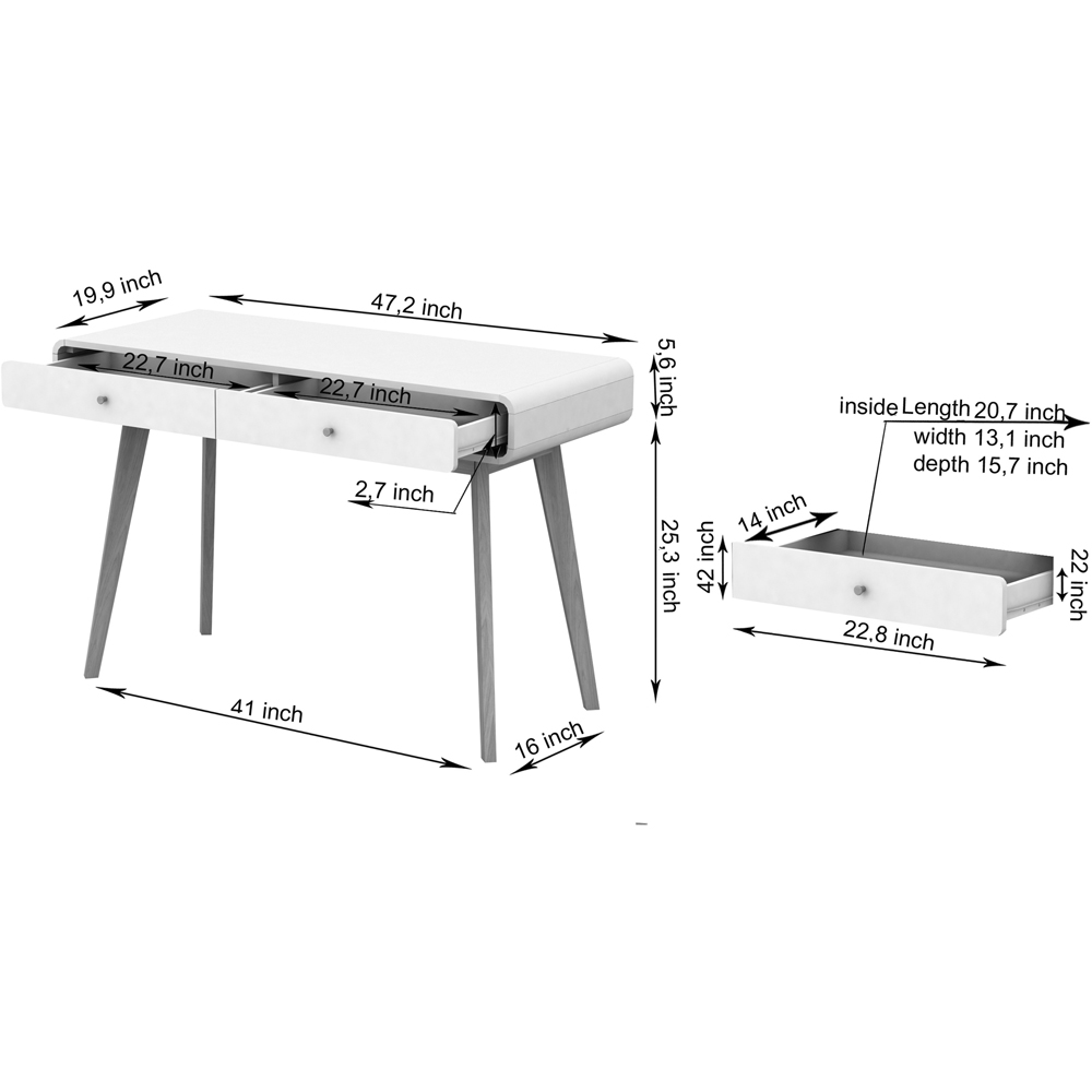 Loft24 Cassie 2 Drawer White Wooden Compact Desk Image 7