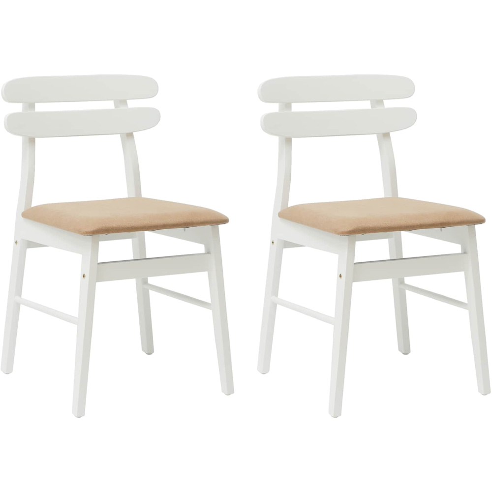 vidaXL Set of 2 White and Brown Rubberwood Rectilinear Vintage Dining Chairs Image 8