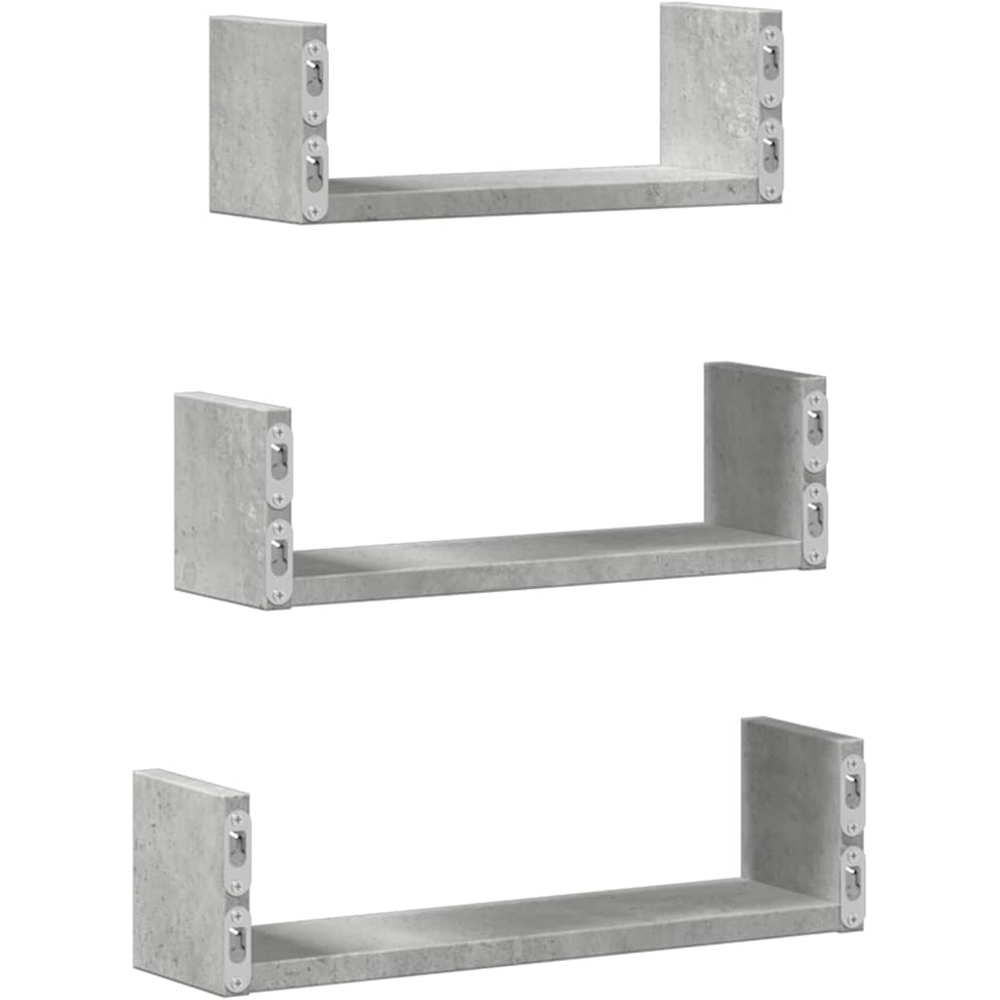vidaXL Set of 3 Concrete Grey Floating Wall Shelf Image 5