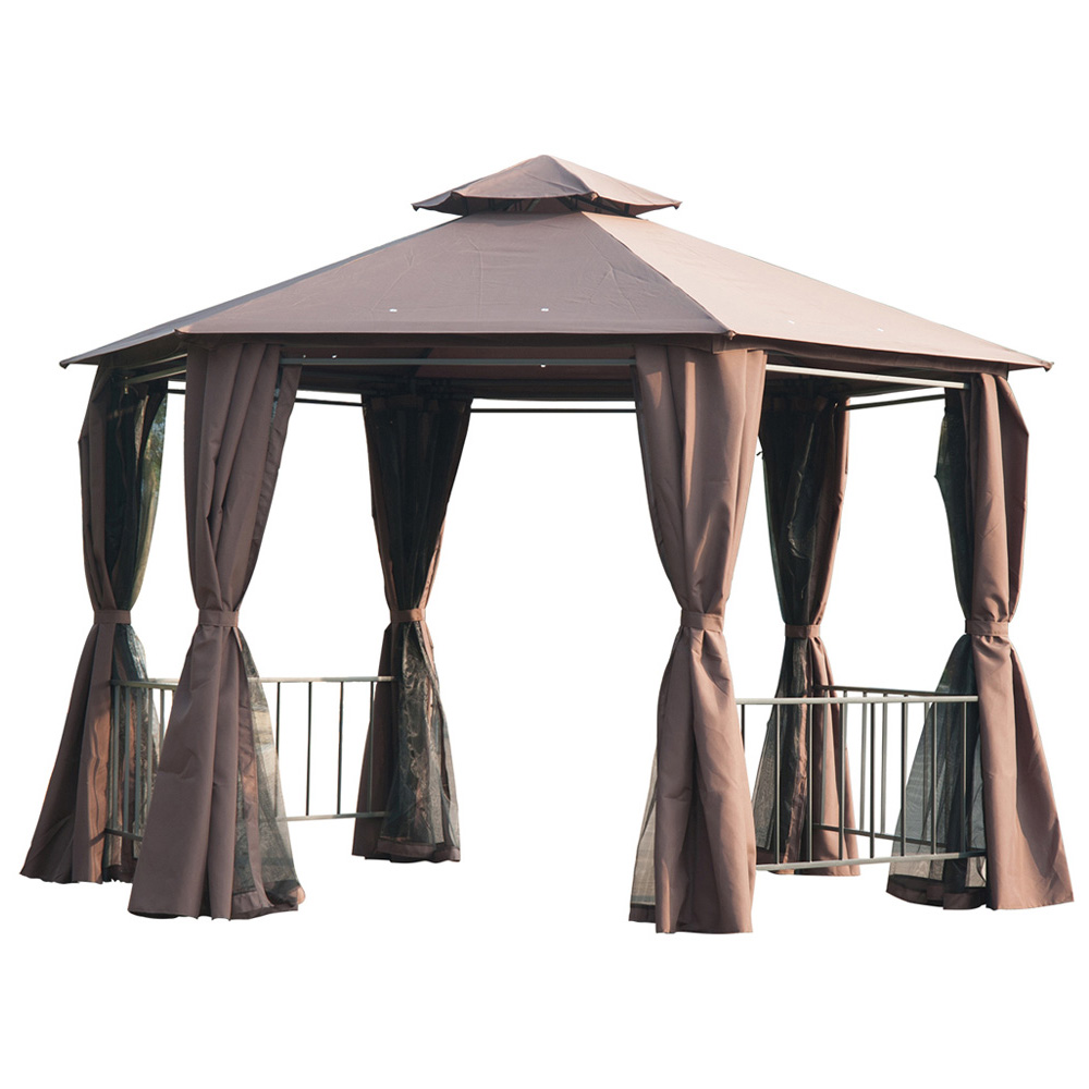 Outsunny 3 x 3m 2 Tier Brown Canopy Gazebo with Sides Image 2
