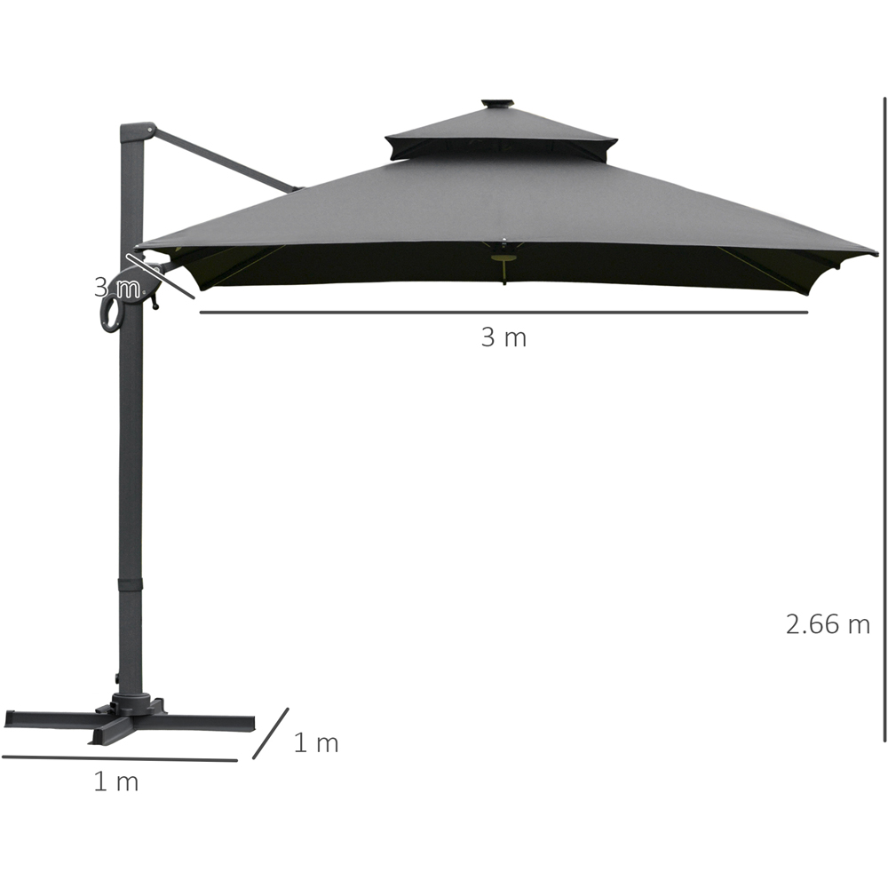 Outsunny Dark Grey LED Cantilever Roma Parasol with Cross Base 3m Image 7