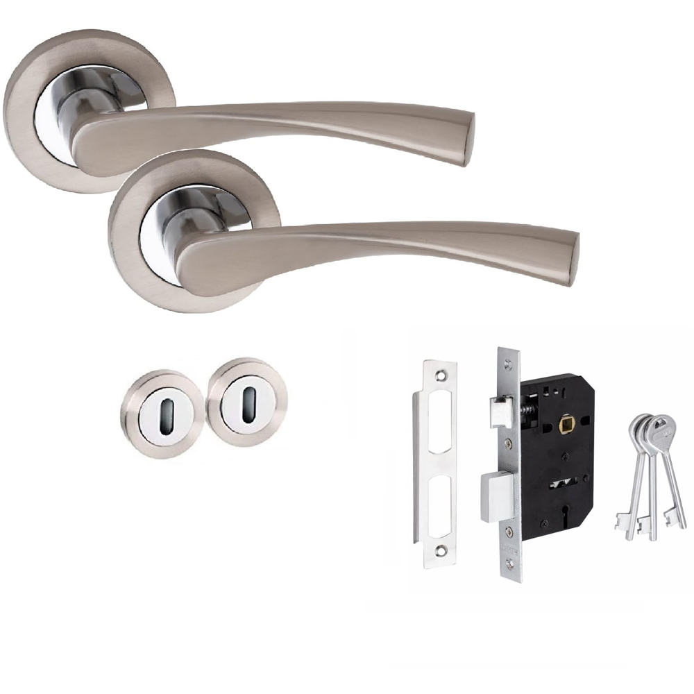Golden Grace Duo Chrome Astrid 3 Lever Lock Door Handle Set 64mm Image 1