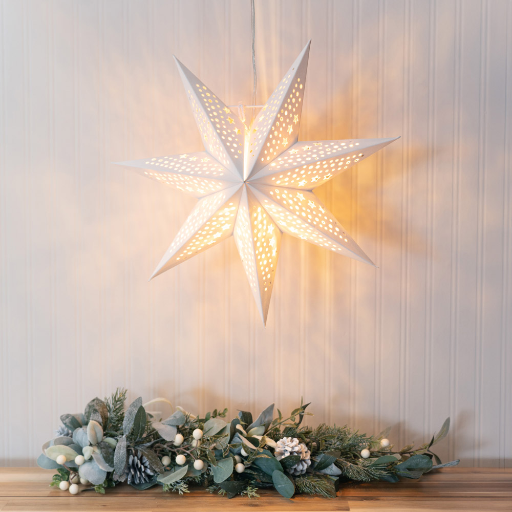 ValueLights White Velvet Pin Up Plug In Paper Star Light 45cm Image 7