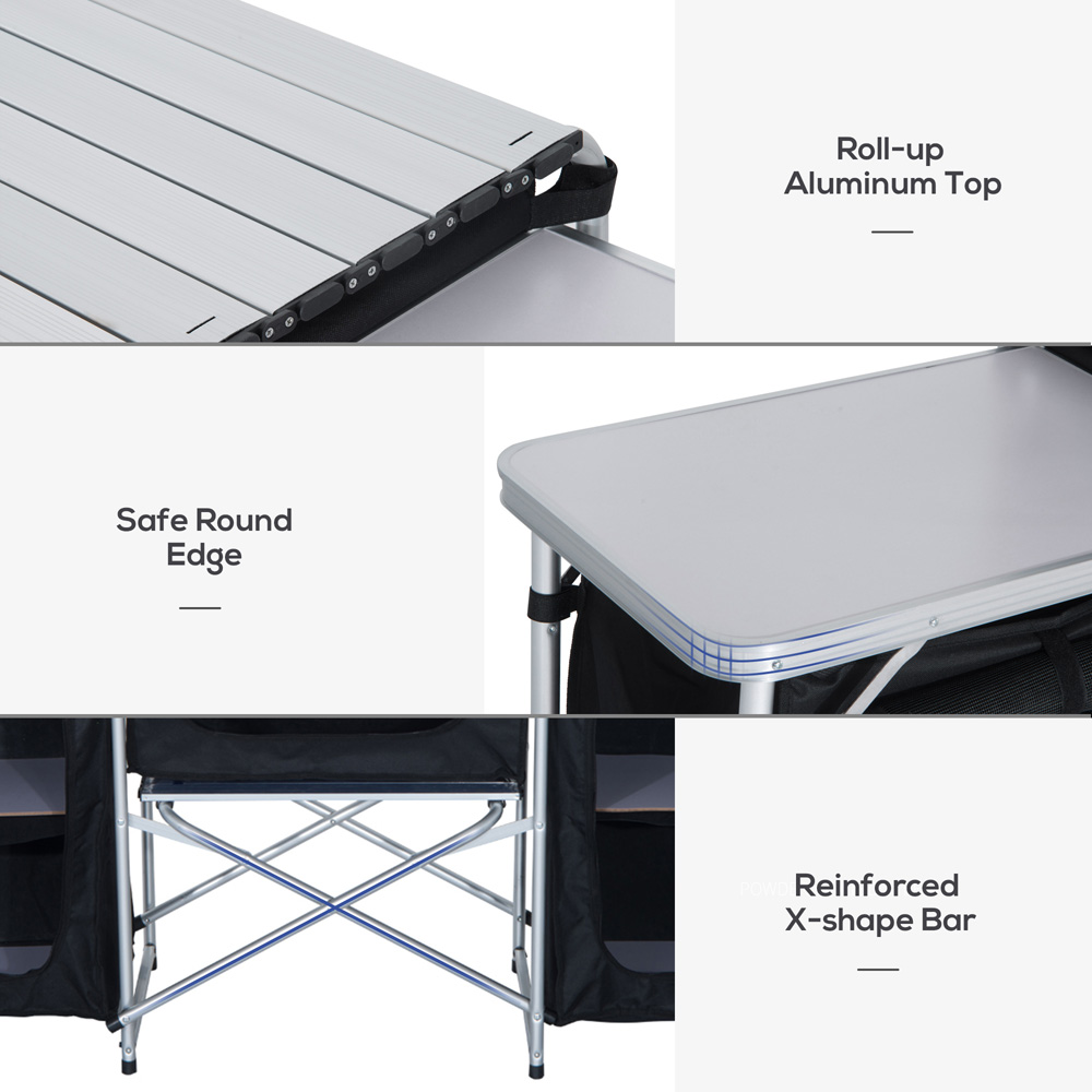 Outsunny Foldable Camping Cooking Table with Windscreen Image 6