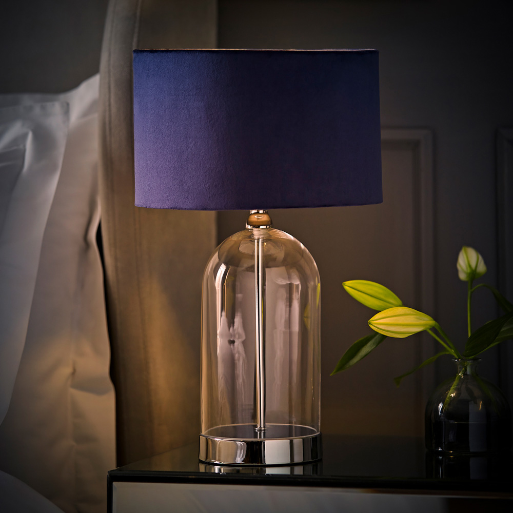 ValueLights Jessy Silver and Navy Velvet Shade Glass LED Table Lamp Image 2