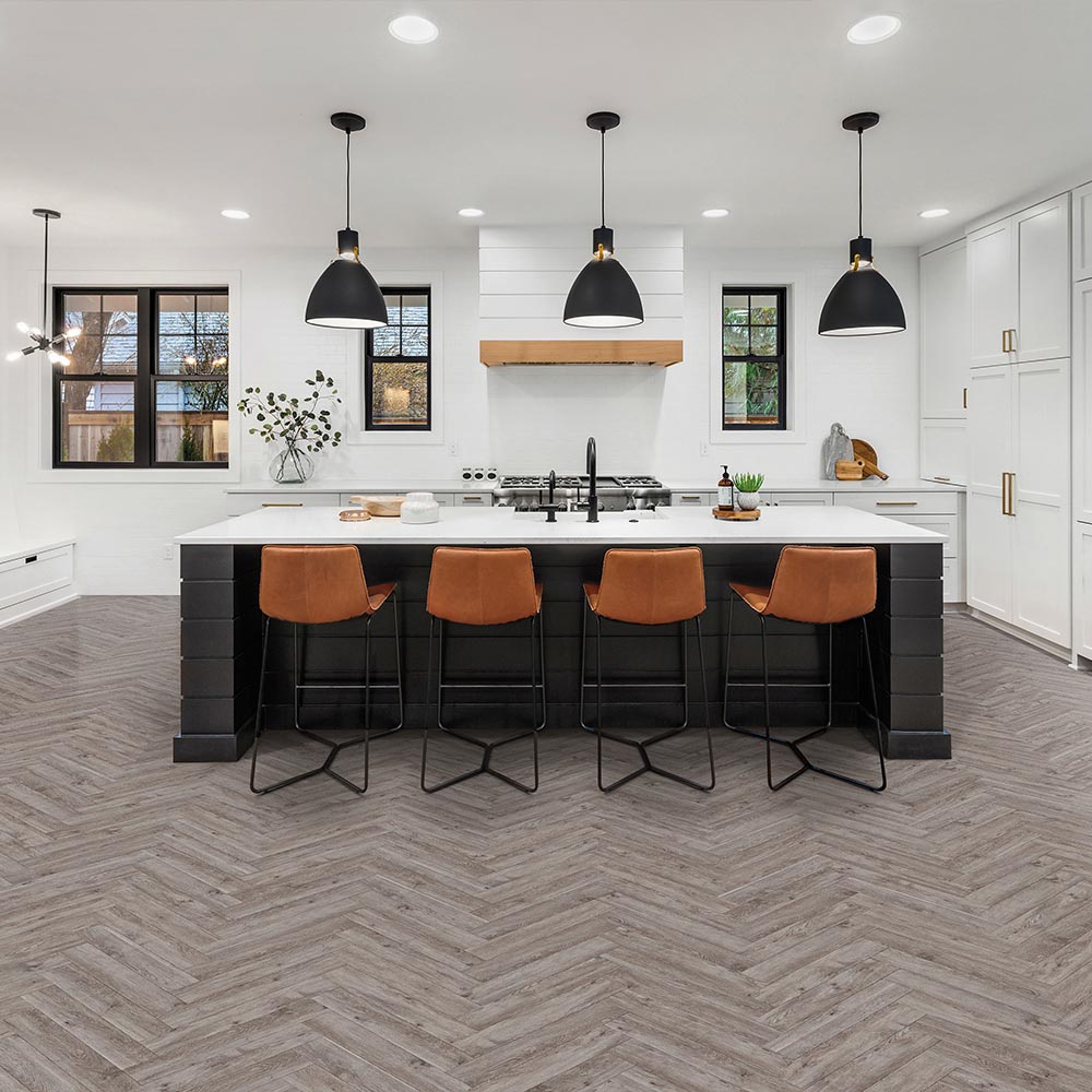 Kraus Langley Grey Herringbone Rigid Core Luxury Vinyl Floor Tile 30 Pack Image 1