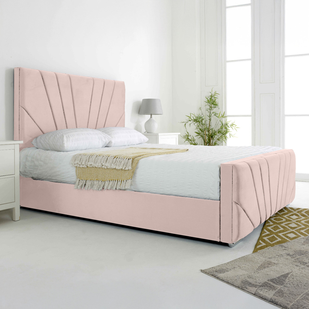 Eleganza Scarlett King Size Pink Plush Velvet Bed Frame with Headboard and Footboard Image 1