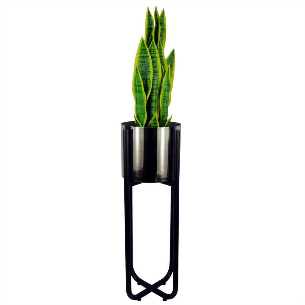 Leaf Tall Black Metal Planter Stand and Iridescent Rainbow Planter Set 62 x 18cm Image 4