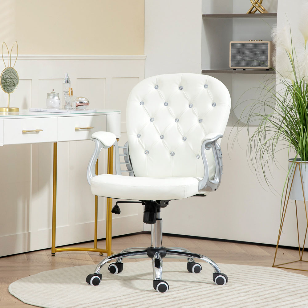 Portland White PU Diamante Padded Swivel Office Chair Image 4