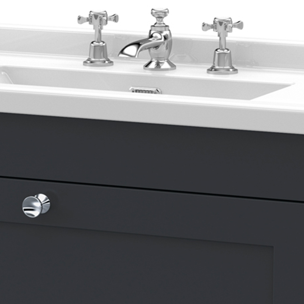 nuie Classique Single Drawer Soft Black Wall Hung Unit and 3 Tap Hole Fireclay Basin 800mm Image 2