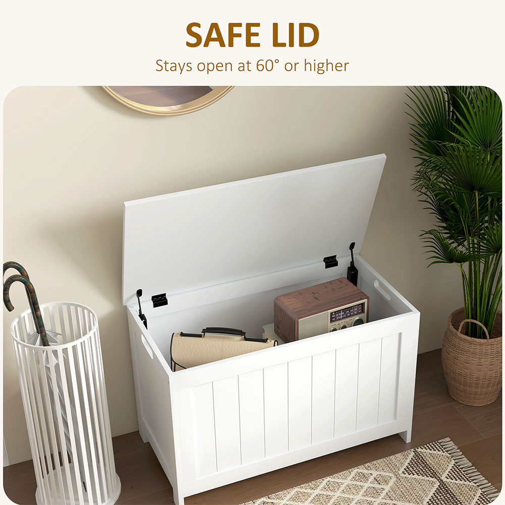 HOMCOM 2 Seater White Storage Bench with Safety Hinges Image 4