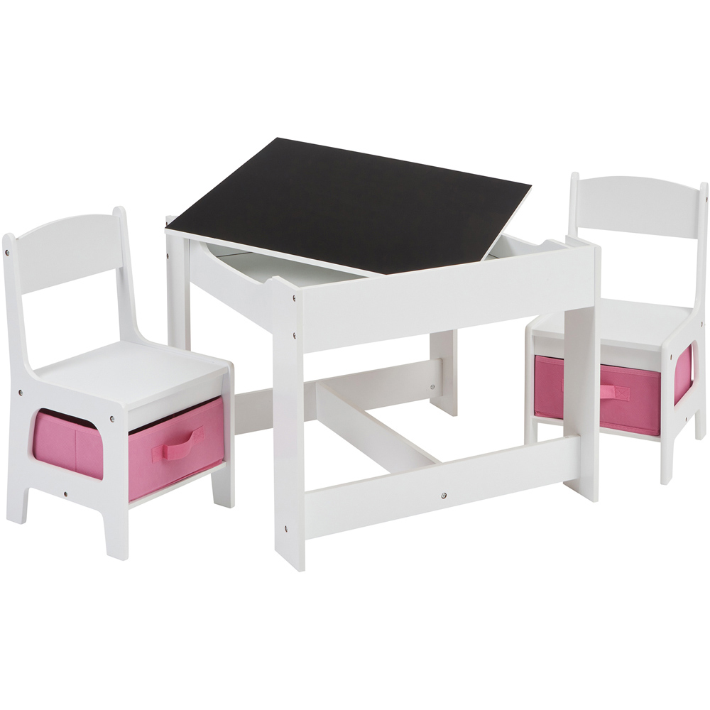 Liberty House Toys Kids White and Pink Table and 2 Chairs Set with Storage Bins Image 4