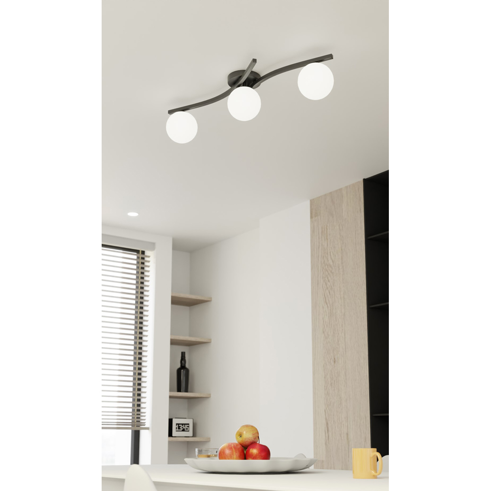 Emibig Opus 3 Light White Shade Black E14 Ceiling Light Image 5
