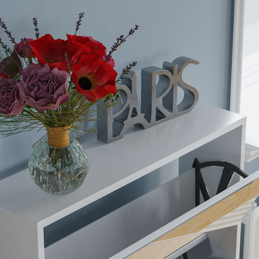Vida Designs Welham White 3-Drawer Mirrored Shoe Cabinet Rack Image 3