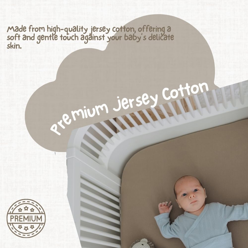 MHG Living Ecru and Brown Jersey Cotton Fitted Cot Bed Sheet 120 x 60cm 2 Pack Image 8
