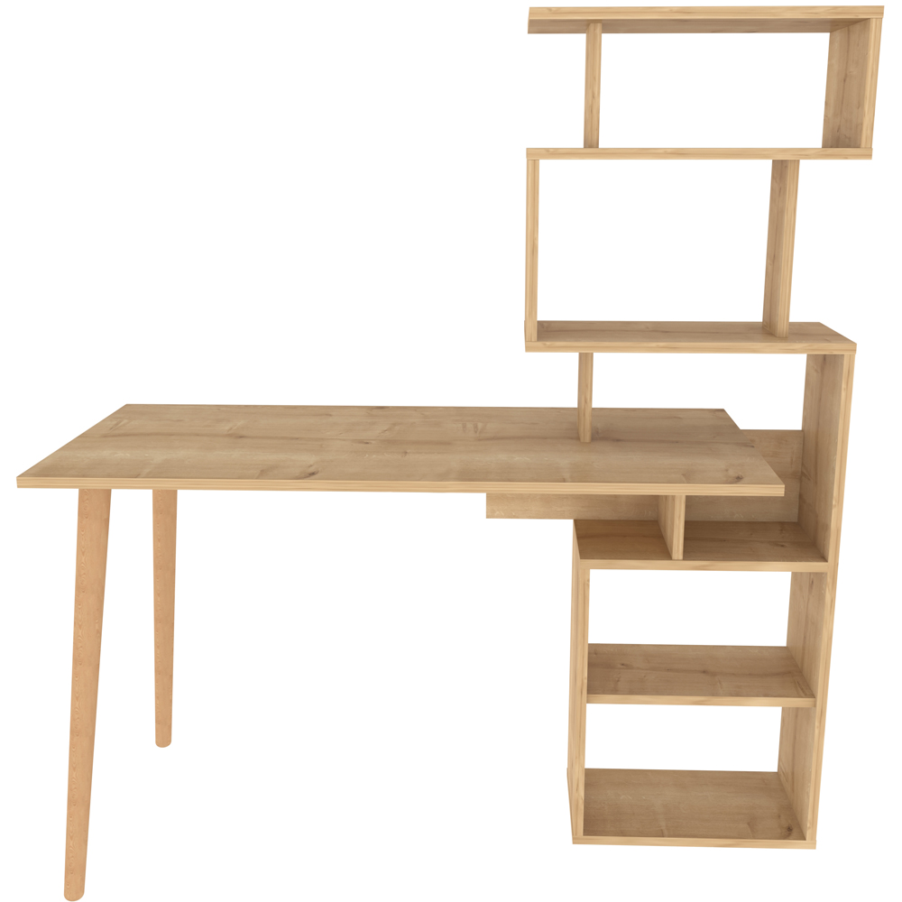 Decorotika Vina 7 Shelf Computer Desk with Bookcase Oak Image 3