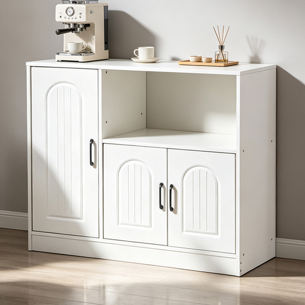 Living and Home 3 Door Single Shelf White Sideboard Image 1