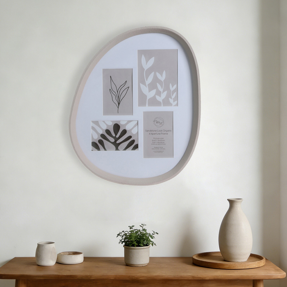 Sandstone Look Organic 4 Aperture Photo Frame Neutral Image 5