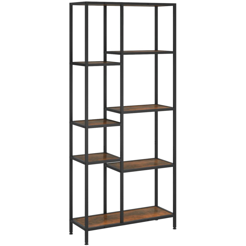 vidaXL 7 Shelf Dark Brown and Black Book Shelf Image 2
