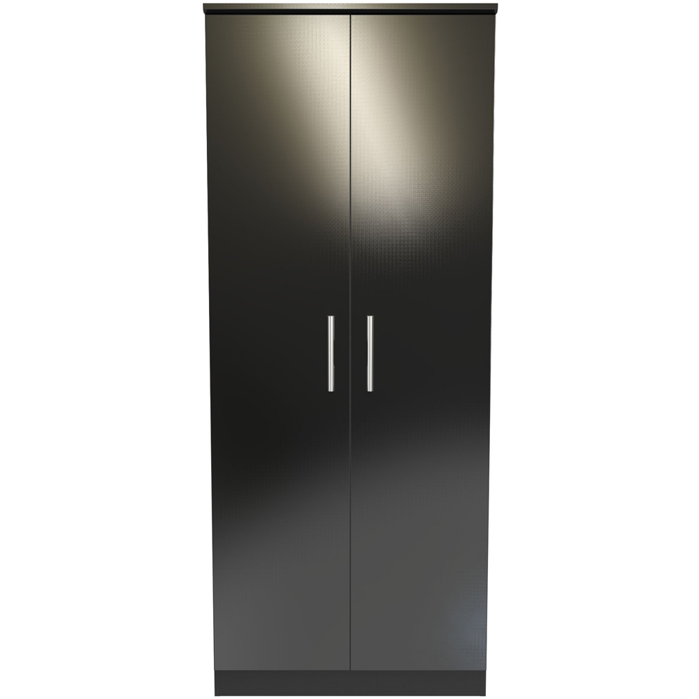 Crowndale Knightsbridge 2 Door Black Gloss and Black Wardrobe Ready Assembled Image 3