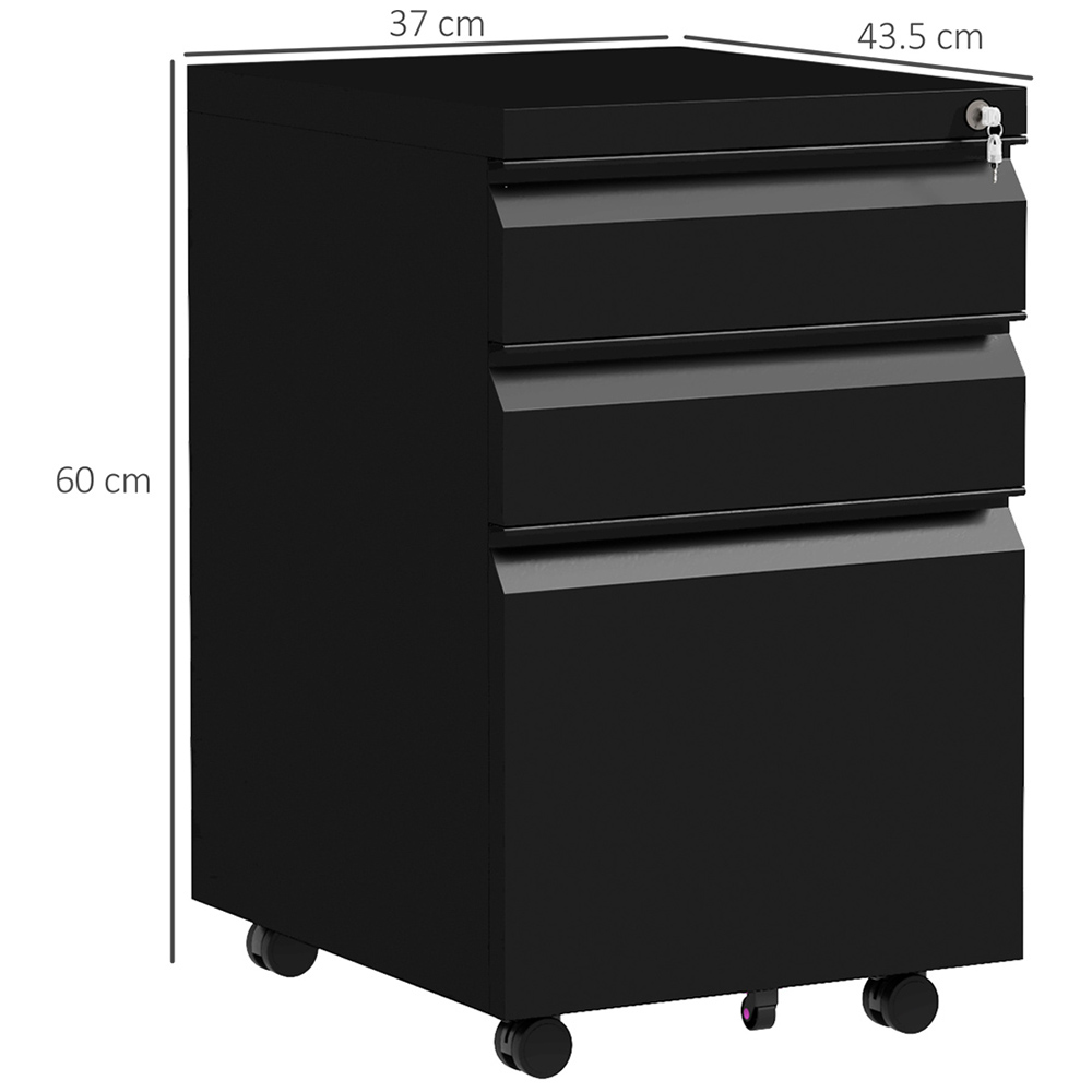 Portland Vinsetto 3 Drawer Black Mobile Filing Cabinet on Wheels with Pencil Tray Image 7