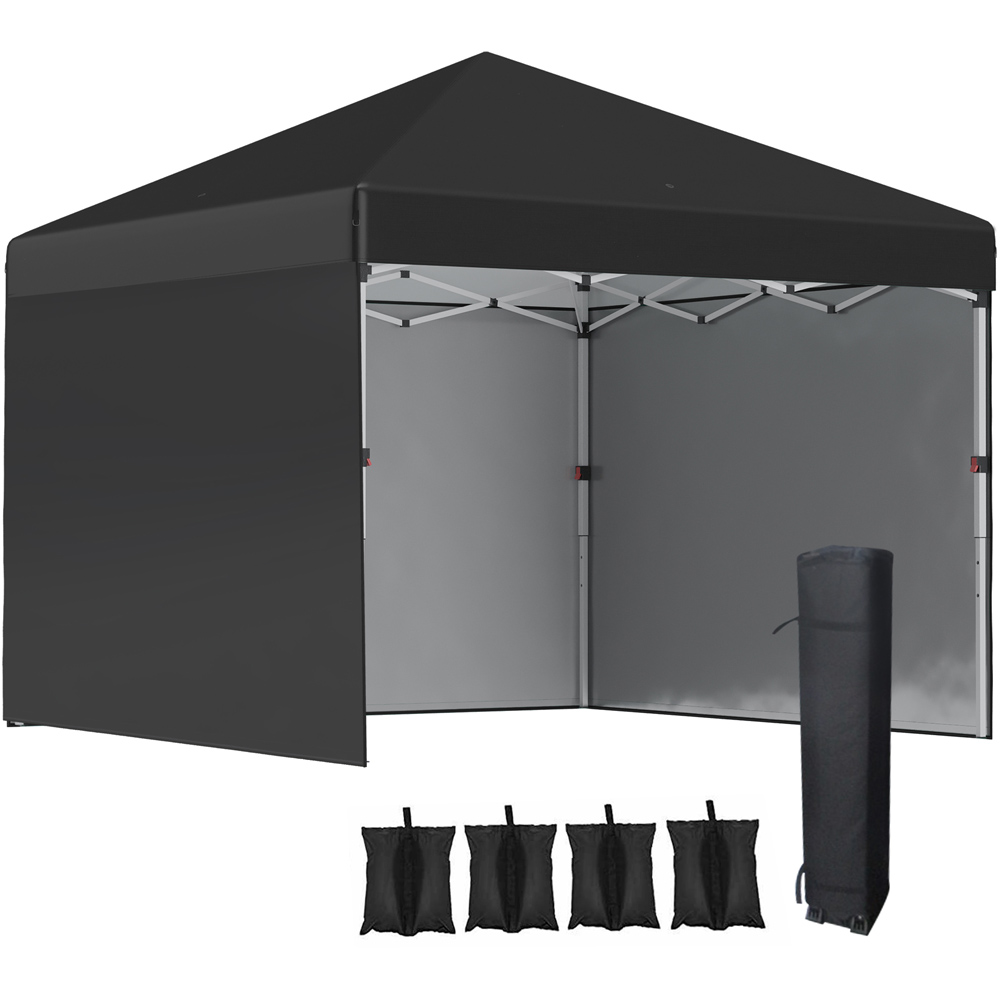 Outsunny 3 x 3m Black Steel Frame Pop Up Gazebo with 2 Side Panels Image 2