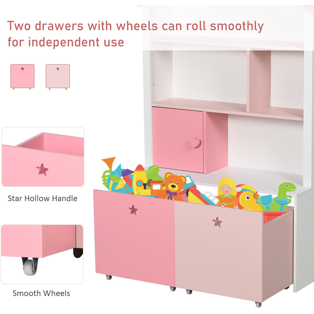 HOMCOM Kids Pink Bookcase with Wheels Image 8