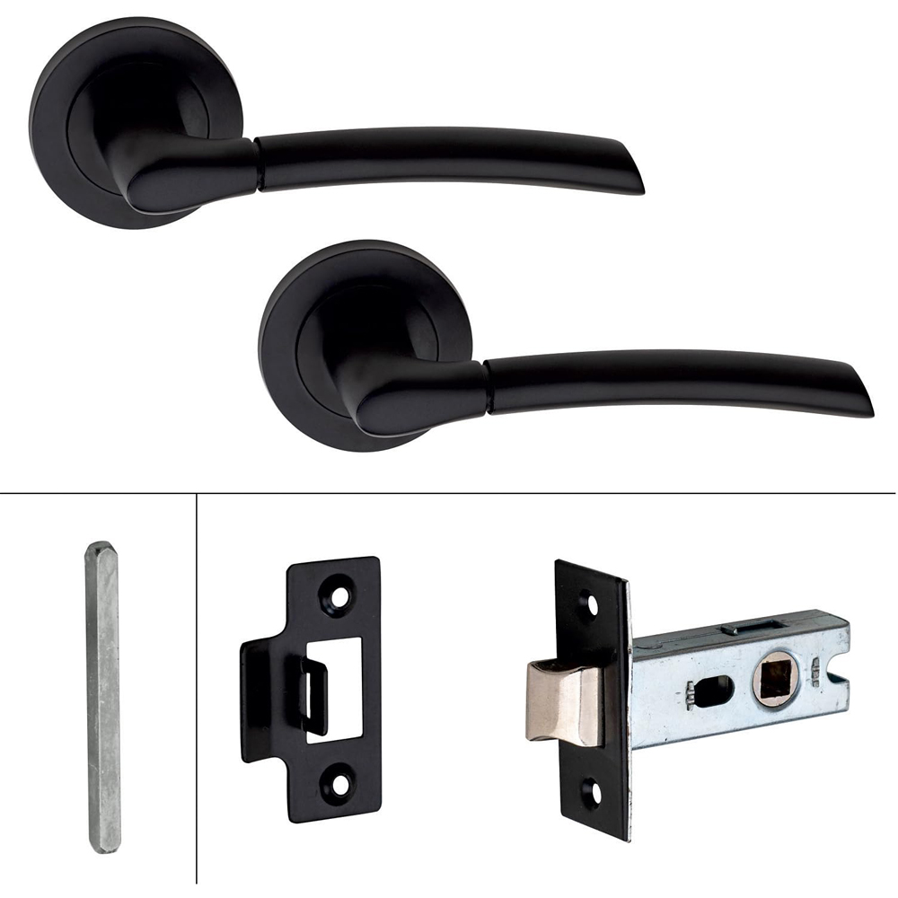 Golden Grace Indiana Matt Black Door Handle Pair with Tubular Latch 4 Pack Image 3