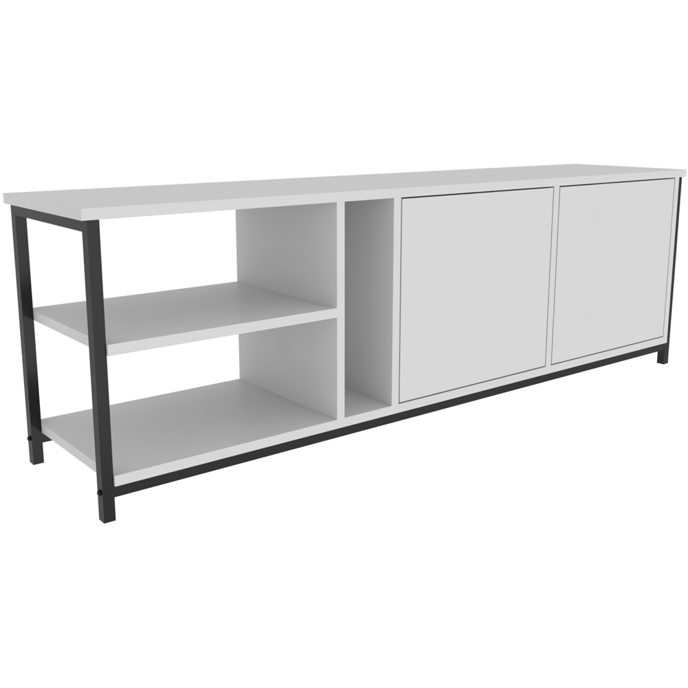 Decorotika Primrose 2 Door 3 Shelf Black and White TV Stand for 72 inch TV Image 2