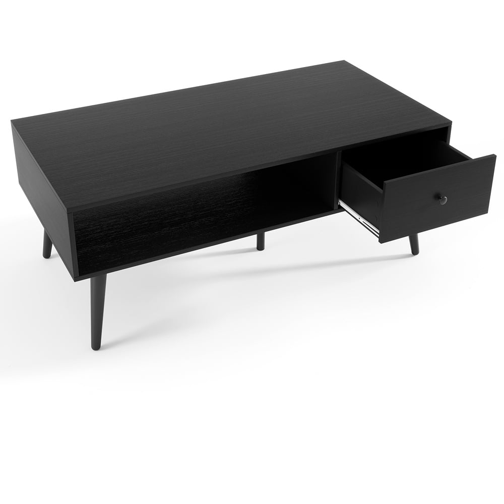 Costway Single Drawer Single Shelf Black Rectangular Coffee Table Image 3