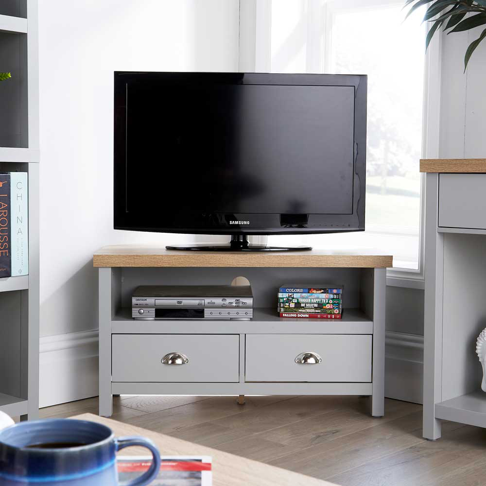Home Source Avon 2 Drawer Single Shelf Grey Corner TV Unit Image 6