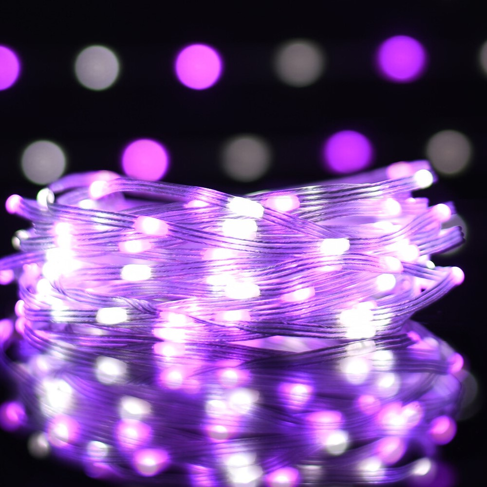 100 LED Purple and White Chain Light Image 1