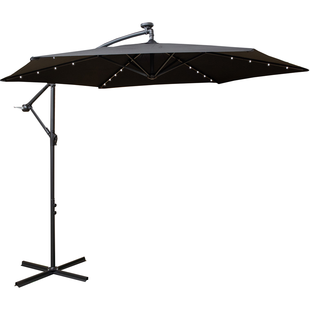 Samuel Alexander Black Solar LED Crank Banana Hanging Parasol with Base Weights 3m Image 1
