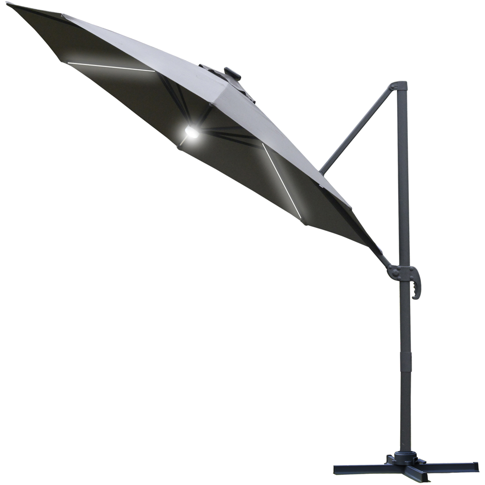 Outsunny Grey Solar LED Rotating Cantilever Roma Parasol with Cross Base 3m Image 1