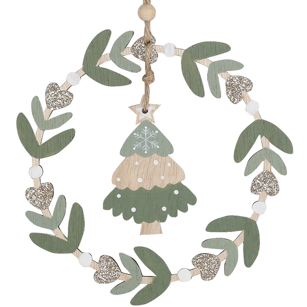 Mistletoe Cottage Sage Wooden Tree Hanging Christmas Ornament Image 1