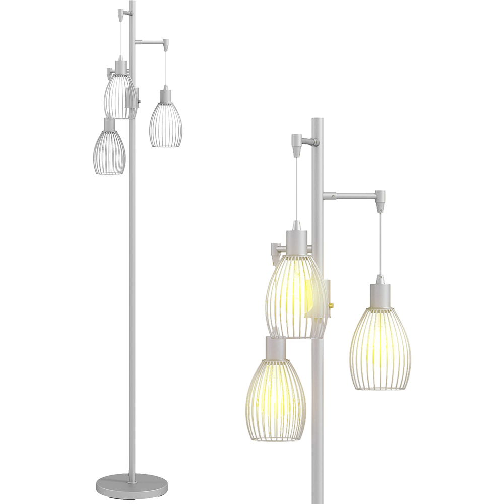 Portland Industrial Silver Tone 3 Light Dimmable Floor Lamp Image 3