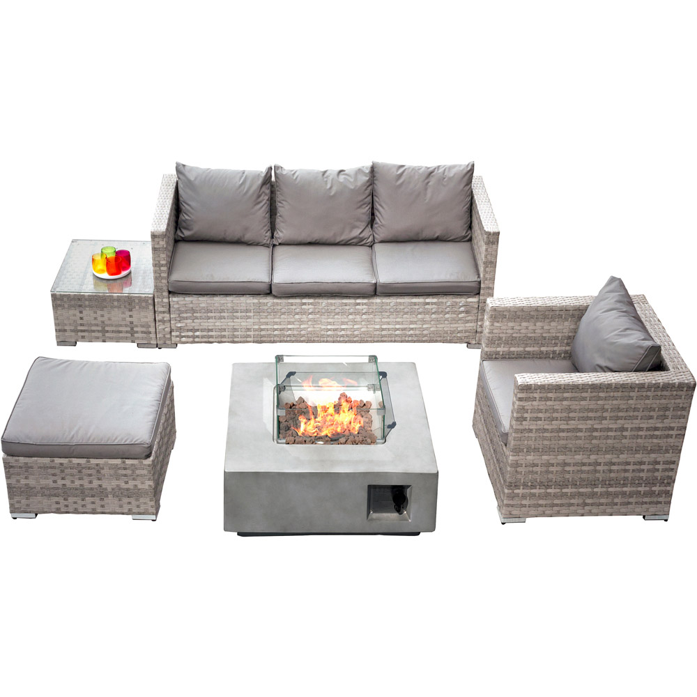 Oseasons Acorn 5 Seater Dove Grey Rattan Lounge GRC Firepit Sofa Set Image 2