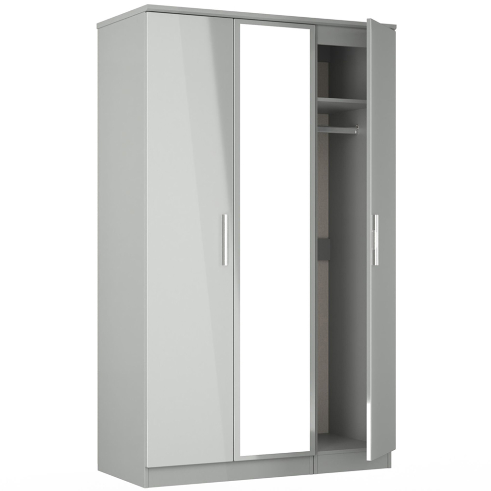 Crowndale Knightsbridge 3 Door Grey Gloss and Dusk Grey Mirror Wardrobe Ready Assembled Image 4