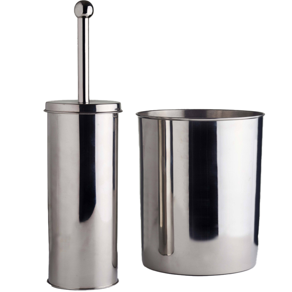 OurHouse Chrome Toilet Brush and Bin Image 1