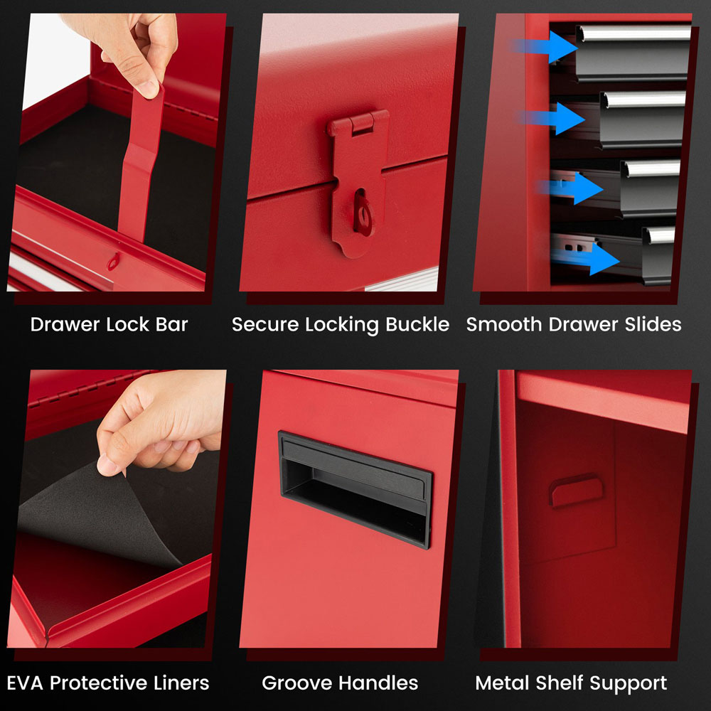 Costway 5 Drawer Black and Red High Capacity Tool Storage Cabinet Image 7