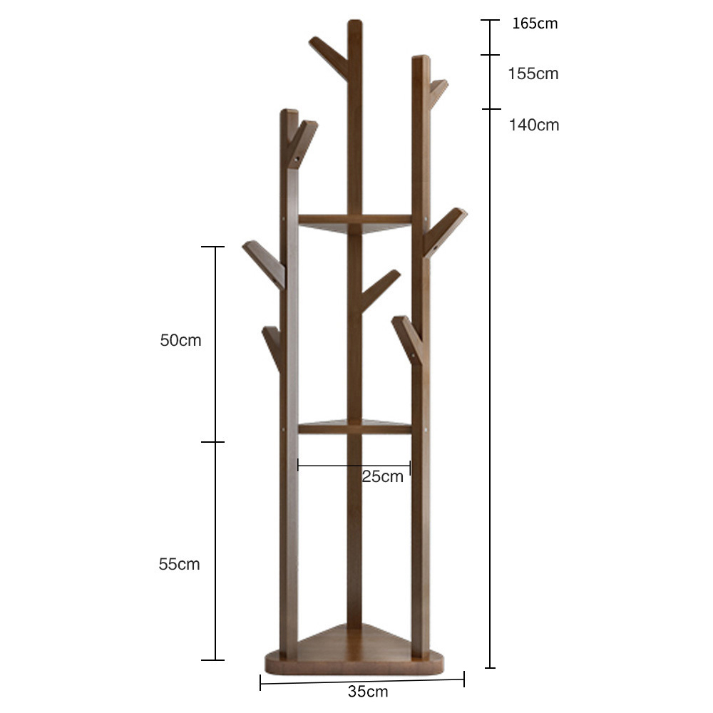 Living and Home 3 Tier Brown Coat Rack Stand with Shelves Image 9