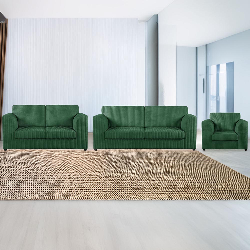 Luxor 6 Seater Green Jumbo Cord Full Back Sofa Suite Image 1