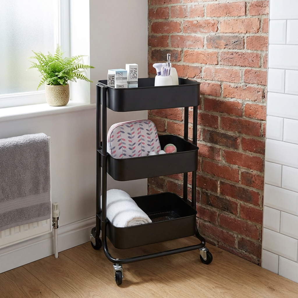 Matt Black 3 Tier Storage Trolley Image 5