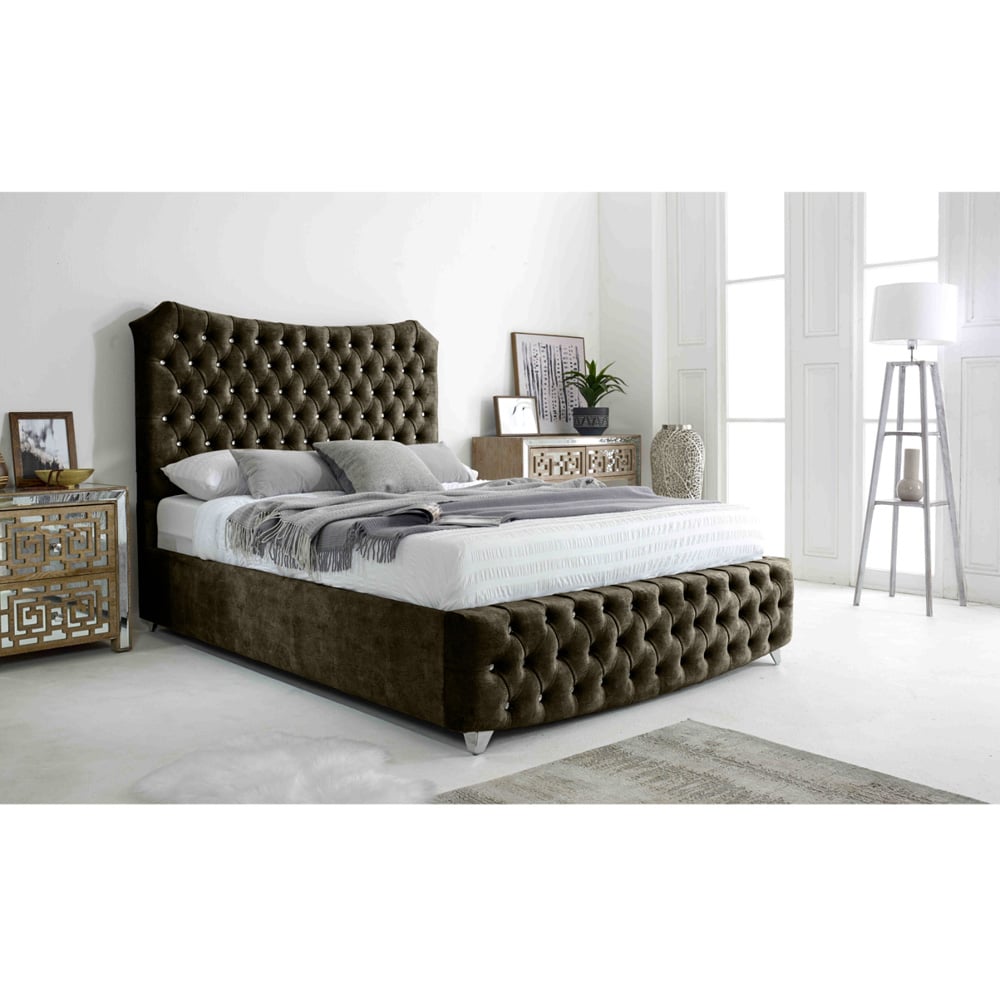 Eleganza Valentino Super King Size Mink Marble Fabric Bed with Chesterfield Headboard and Footboard Image 7